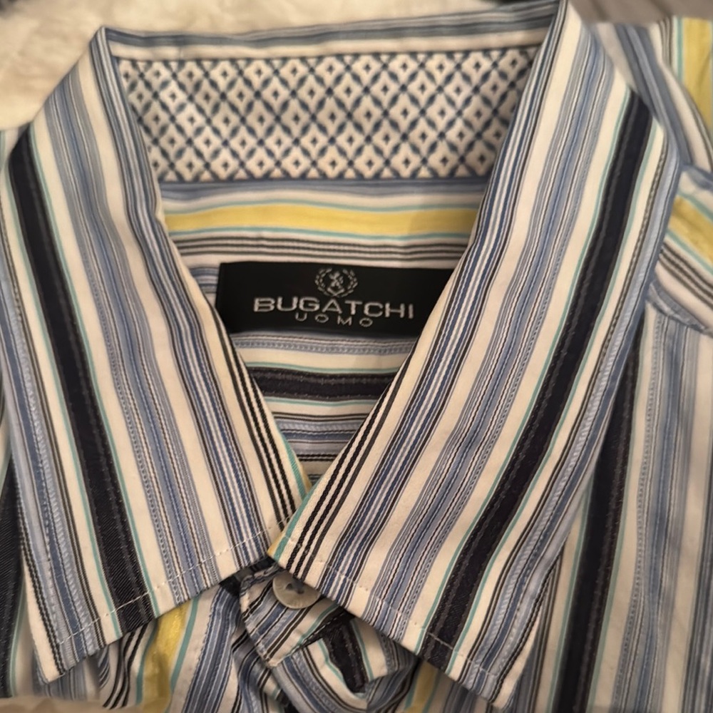 Bugatchi Blue and Yellow Casual Button Down Shirt